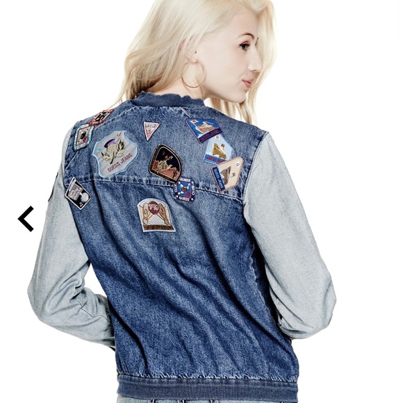 GUESS ORIGINALS PATCH DENIM BOMBER JACKET - Picture 3 of 6